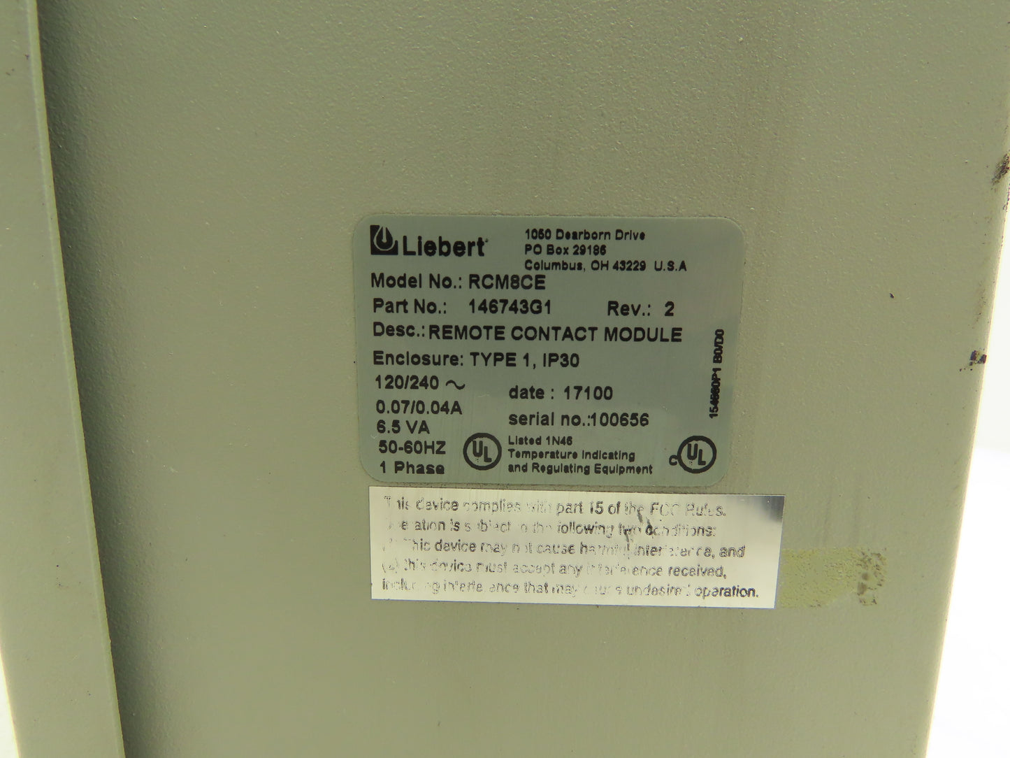 Liebert RCM 8 Point Monitor System Alarm Control Panel 115VAC