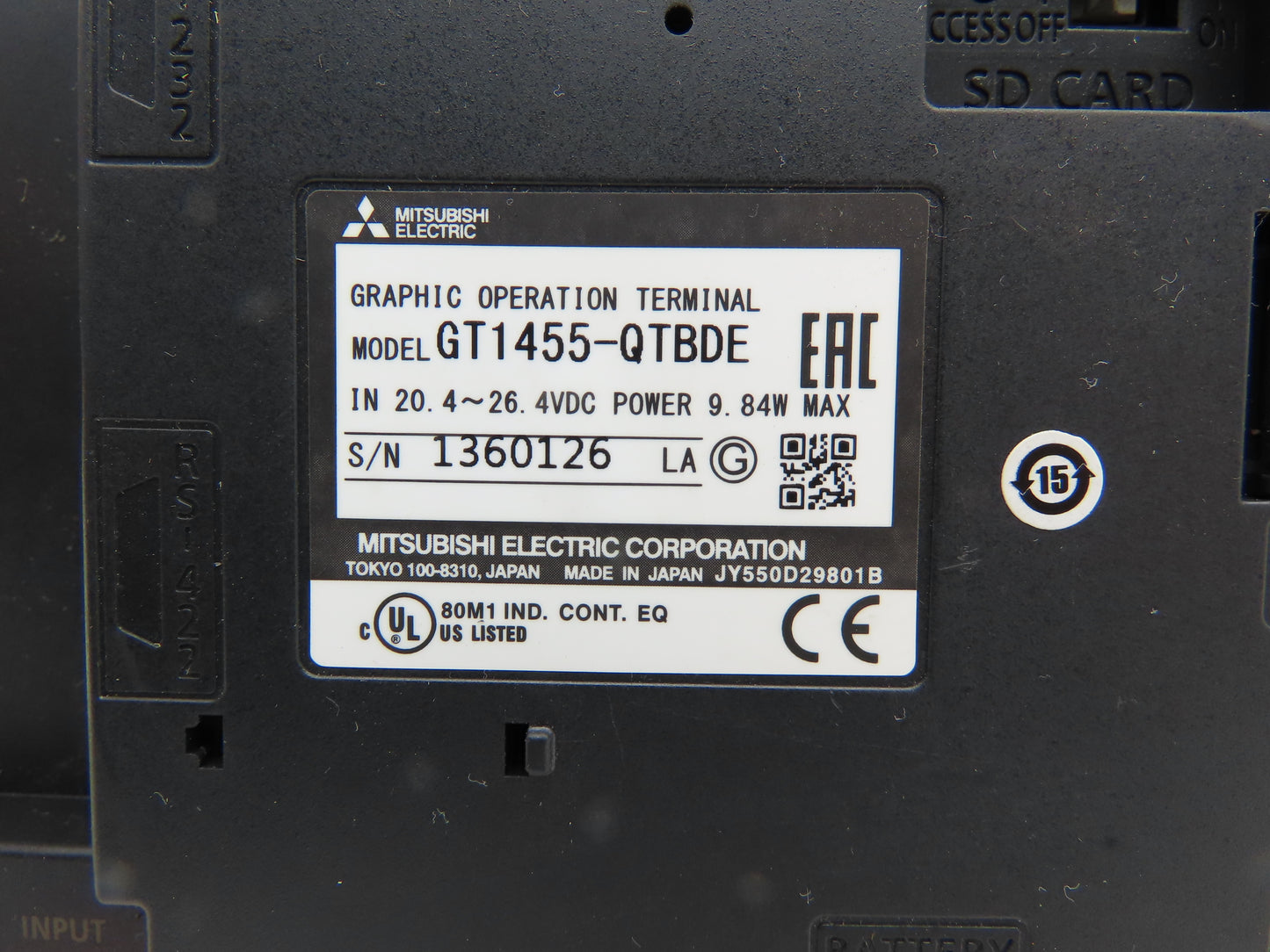 Mitsubishi GT1455-QTBDE 5.7" Color Touch Panel QVGA 320x240p 24VdC Color LCD HMI