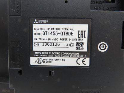 Mitsubishi GT1455-QTBDE 5.7" Color Touch Panel QVGA 320x240p 24VdC Color LCD HMI