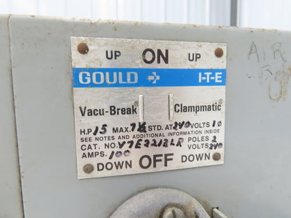 Gould Siemens V7E2213LR I-T-E Twin Vacu-Break Fusible Switch 100A 240VAC 1Ph