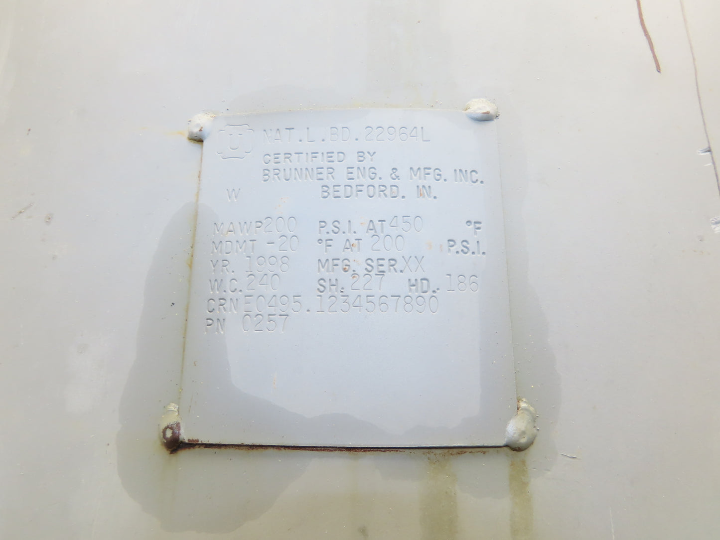 Brunner Vertical Compressed Air Receiver Tank 240 Gallon 200 PSI 30"x 70"