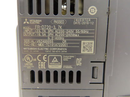 Mitsubishi FR-D720-3.7K Freqrol D700 VFD Inverter AC Drive 5Hp 240V 3Ph