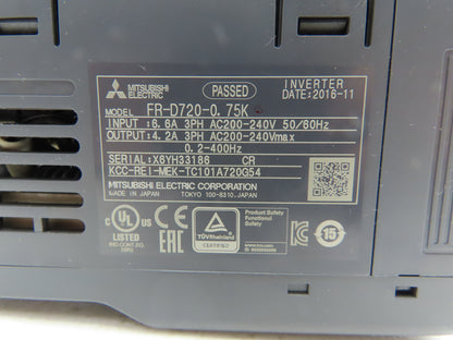 Mitsubishi FR-D720-0.75K Freqrol D700 VFD Inverter AC Drive 1Hp 240V 3Ph