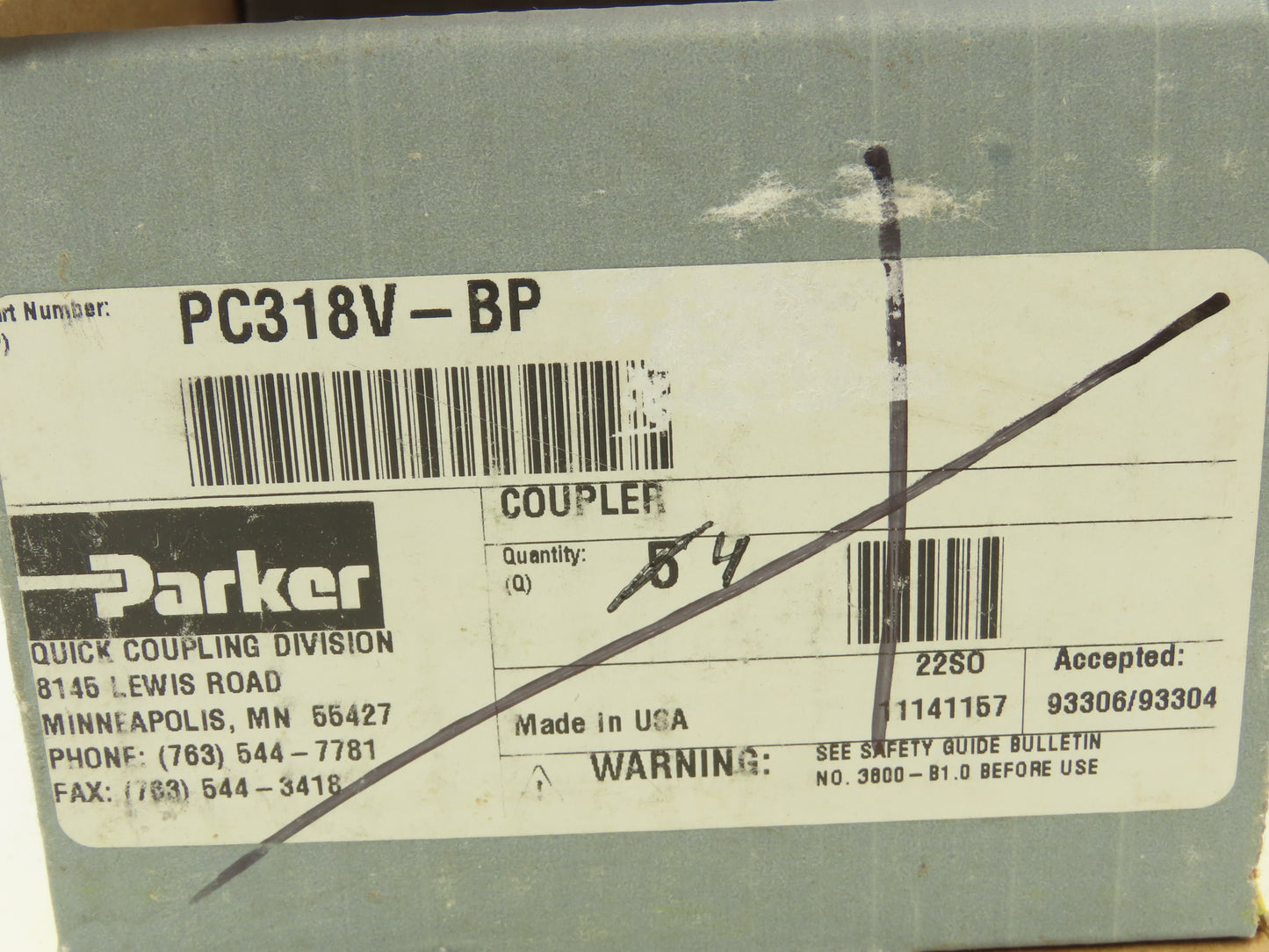 Parker PC318V-BP Mold Coolant Quick Coupling 90 Deg Barb 1/2" Hose ID Lot of 4