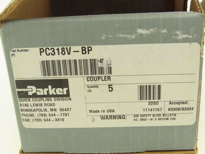 Parker PC318V-BP Mold Coolant Quick Coupling 90 Deg Barb 1/2" Hose ID Lot of 5