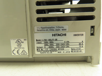 Hitachi L700-185LFF-0R AC Inverter Drive VFD 200-240VAC 3PH 73A L700