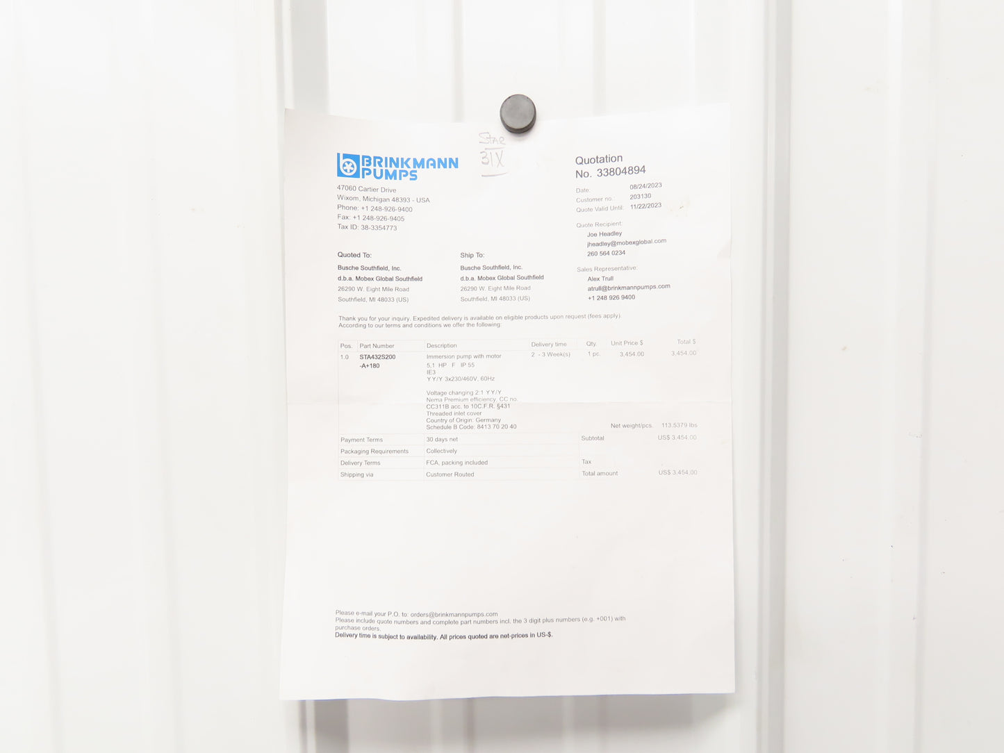 Brinkmann ZS112110-MK+001 Immersion Coolant Pump 5Hp 230/460V 3PH 3520 RPM