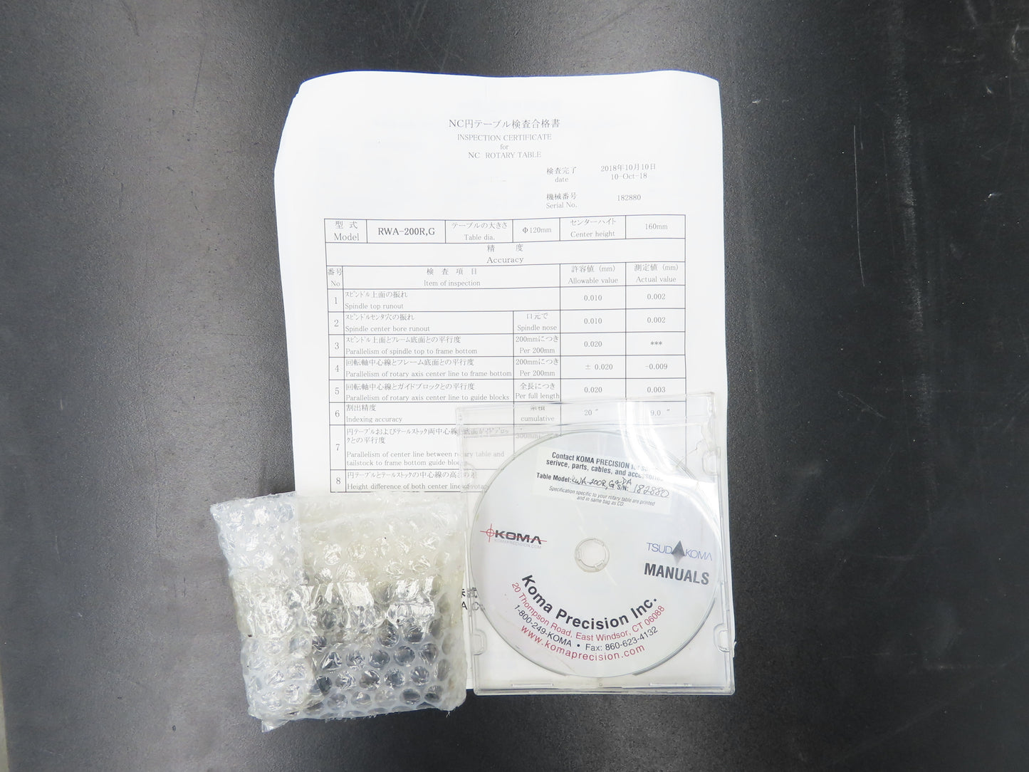 Tsudakoma Koma Precision RWA-200R-G CNC Rotary Indexer Clamp Table 200mm Dia 8"