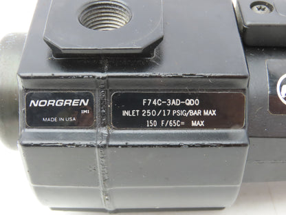 Norgren F74C-3AD-QD0 Pneumatic Air Line Filter 3/8"PTF 250PSI Drain Valve