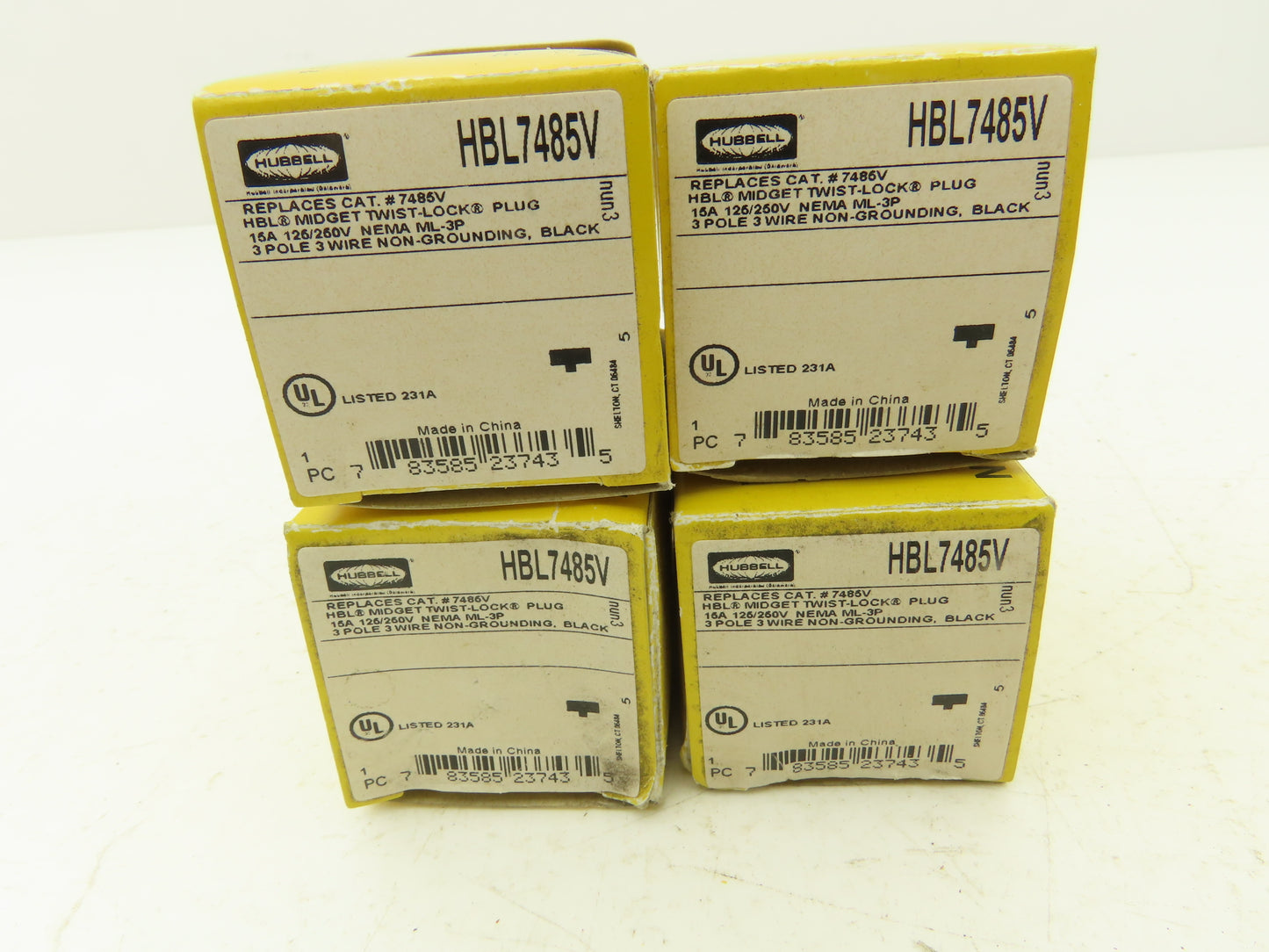 Hubbell HBL7485V Midget Twist-Lock Male Plug 15A 125VAC 3-Pole 3-Wire  Lot of 5