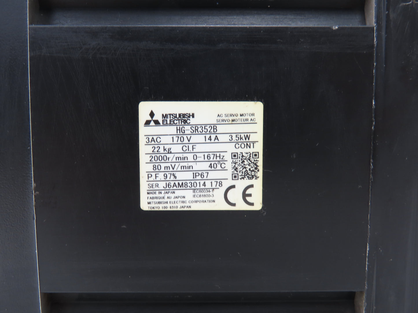 Mitsubishi HG-SR352B Servo Brake Motor 3.5kW 2000 RPM 170V 3PH Encoder 0BA-RM