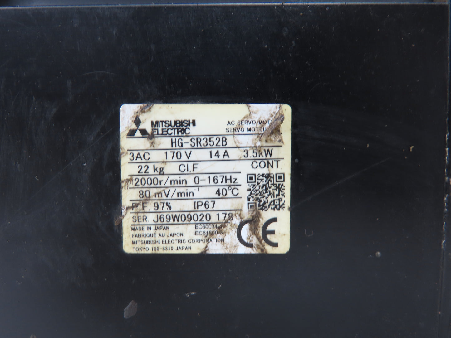 Mitsubishi HG-SR352B Servo Brake Motor 3.5kW 2000 RPM 170V 3PH Encoder 0BA-RM