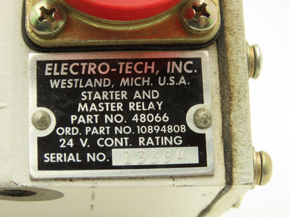 Electro Tech 48066 Military Truck Starter & Master Relay 24V Cont Rating