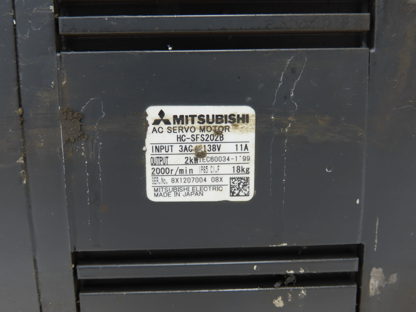 Mitsubishi HC-SFS202B Servo Brake Motor 2kW 2000 RPM 138V 3PH Encoder OSA18-130