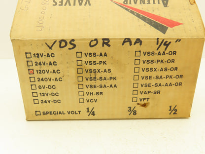 Allenair VDS-OR-AA Pneumatic Solenoid Valve 1/4"NPT 120V