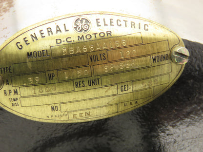 GE General Electric 5BA65AA155 DC Motor 1/50Hp 1800 RPM 120V 3/8"Shaft