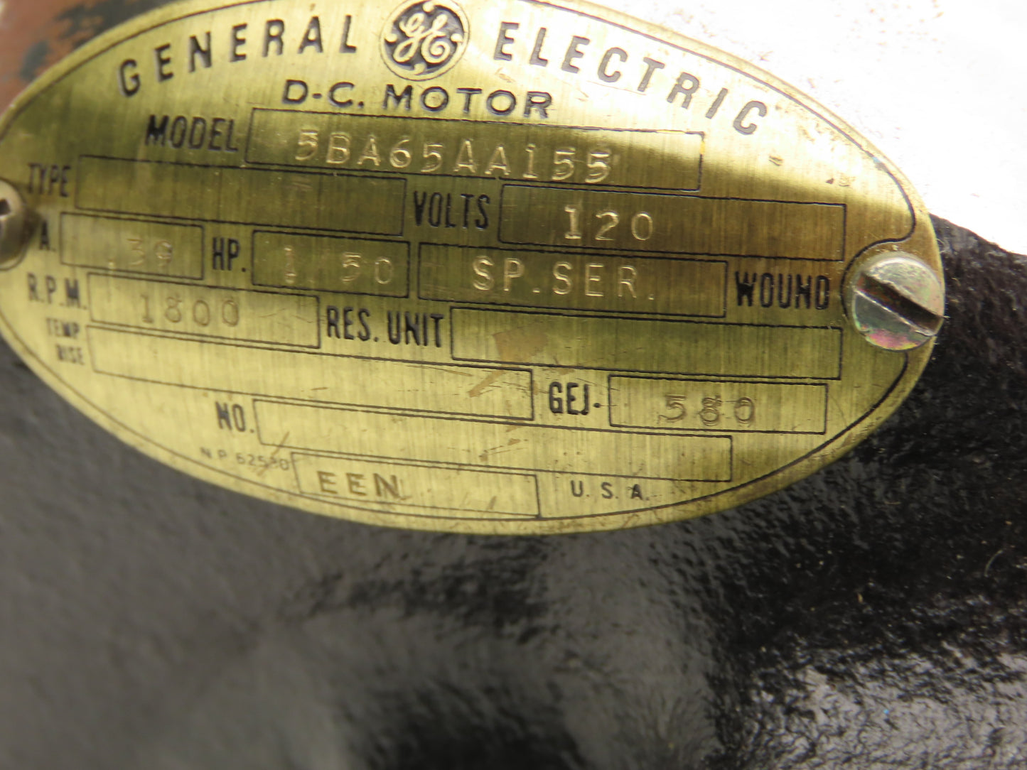 GE General Electric 5BA65AA155 DC Motor 1/50Hp 1800 RPM 120V 3/8"Shaft