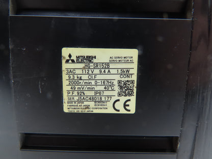 Mitsubishi HG-SR152B Servo Brake Motor 1.5kW 2000 RPM 112V 3PH Encoder 0BA-RM