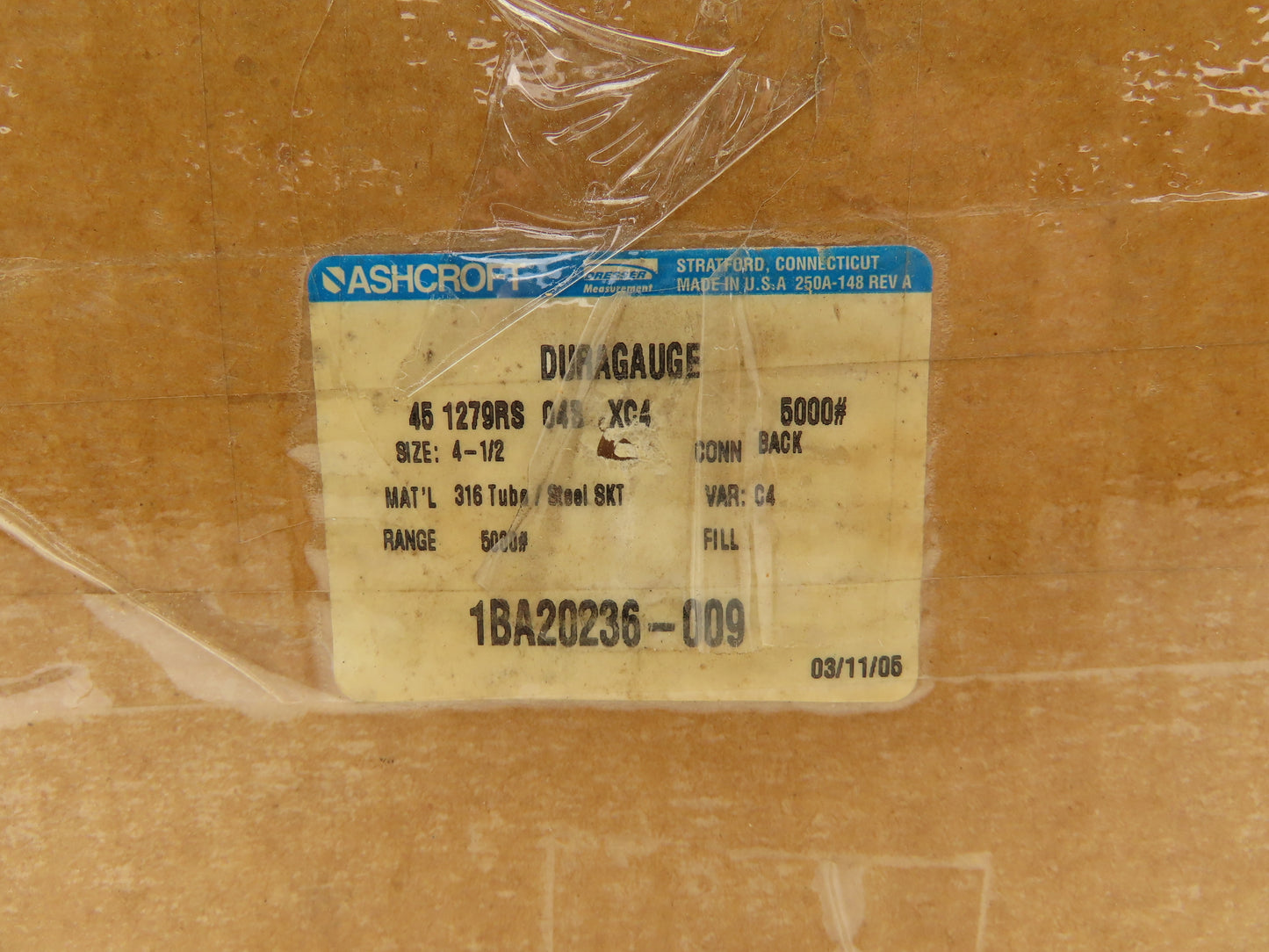 Ashcroft 45-1279RS-048-XC4 Duragauge Pressure Gauge 4.5" Dial 1/2" NPT 5000PSI