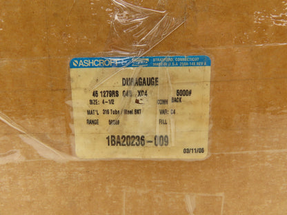 Ashcroft 45-1279RS-048-XC4 Duragauge Pressure Gauge 4.5" Dial 1/2" NPT 5000PSI