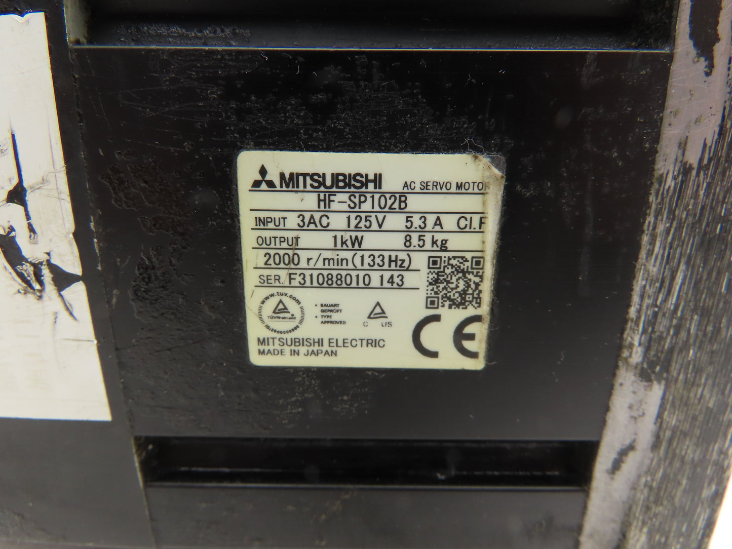 Mitsubishi HF-SP102B Servo Brake Motor 1kW 2000 RPM 125V 3PH Encoder 0BA18-100