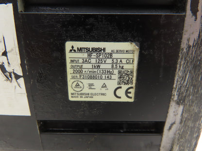 Mitsubishi HF-SP102B Servo Brake Motor 1kW 2000 RPM 125V 3PH Encoder 0BA18-100
