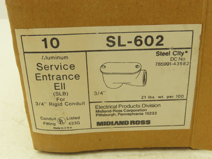 Steel City SL-602 Service Entrance Ell For 3/4" Rigid Conduit Lot of 10