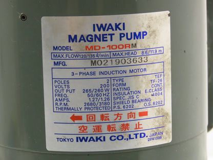 Iwaki MD-100RM Magnetic Drive Water Pump 1" Poly Plastic 220V 3PH 135 L/min