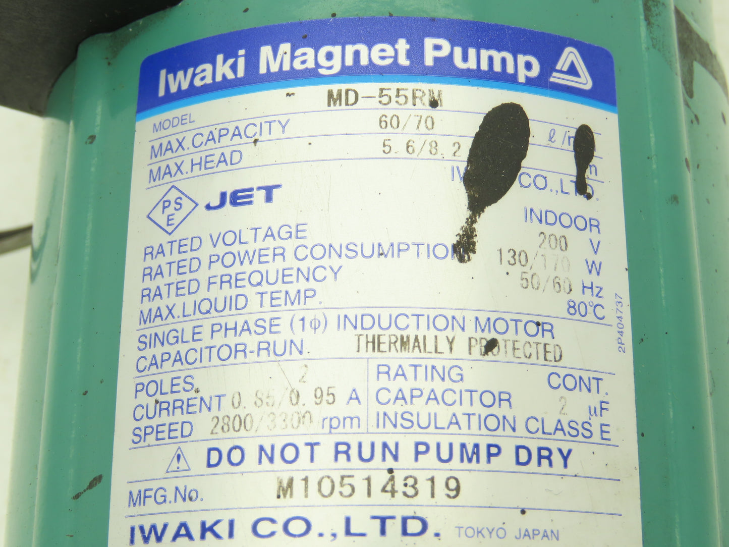 Iwaki MD-55RM Magnetic Drive Water Pump 1"Poly Plastic 220V 3PH 70 L/min