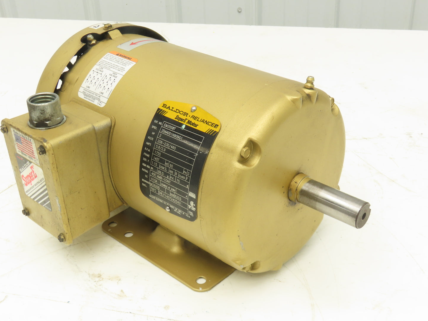 Baldor Reliance EM3558T AC Motor 2Hp 1755 RPM 230/460V 3PH 145T Super-E