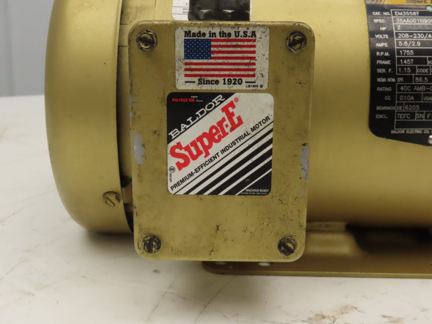 Baldor Reliance EM3558T AC Motor 2Hp 1755 RPM 230/460V 3PH 145T Super-E