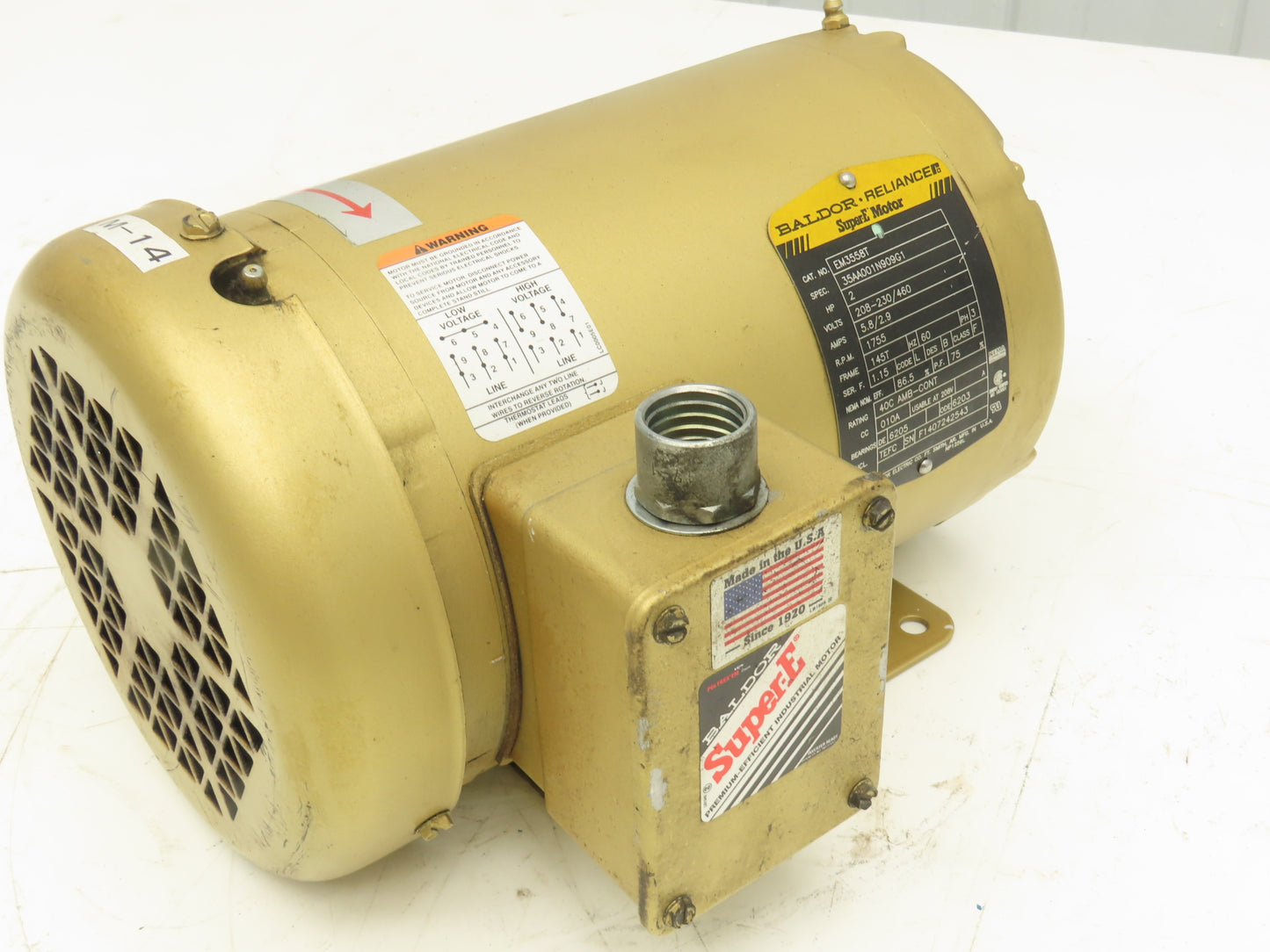 Baldor Reliance EM3558T AC Motor 2Hp 1755 RPM 230/460V 3PH 145T Super-E