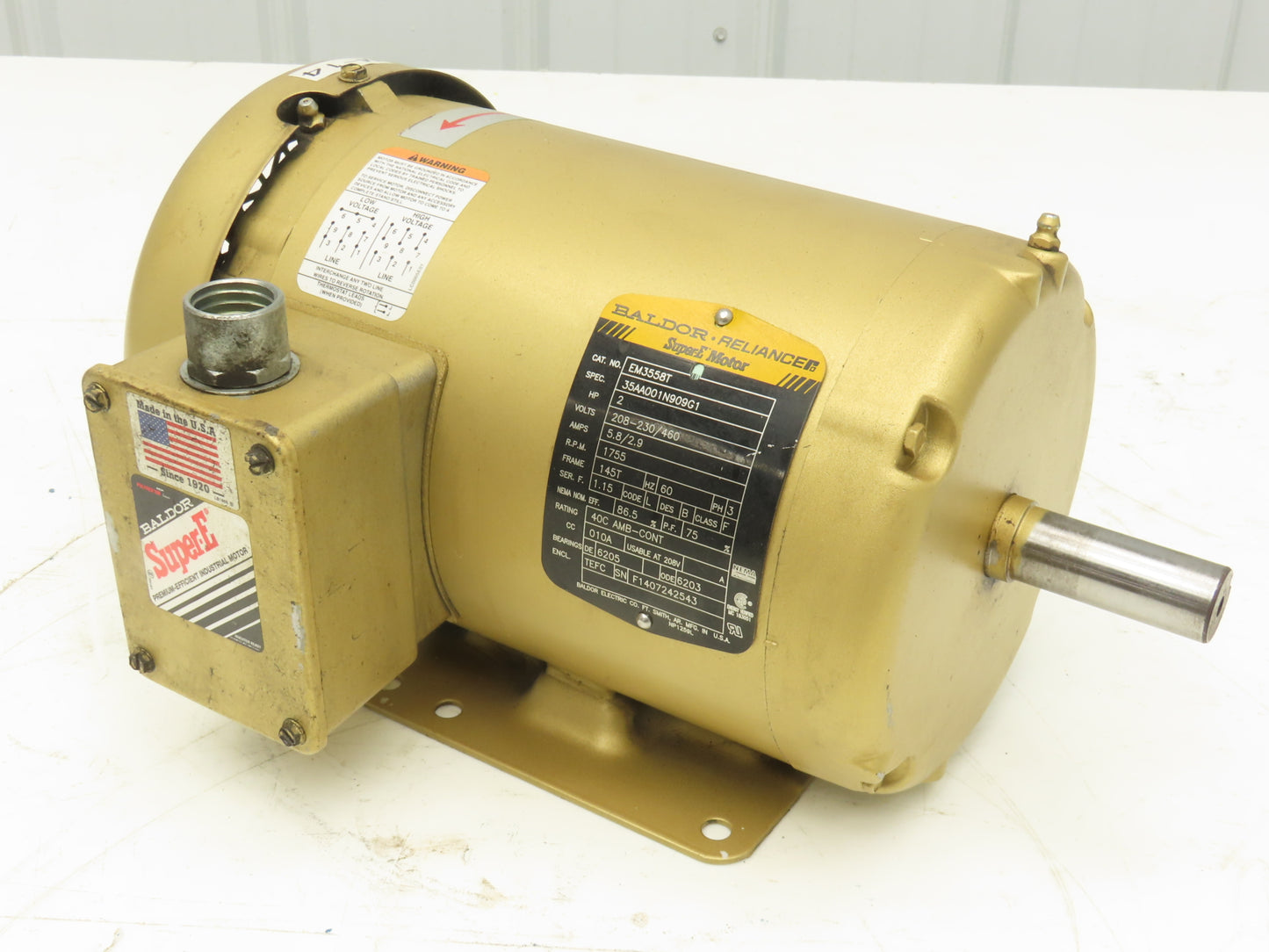 Baldor Reliance EM3558T AC Motor 2Hp 1755 RPM 230/460V 3PH 145T Super-E