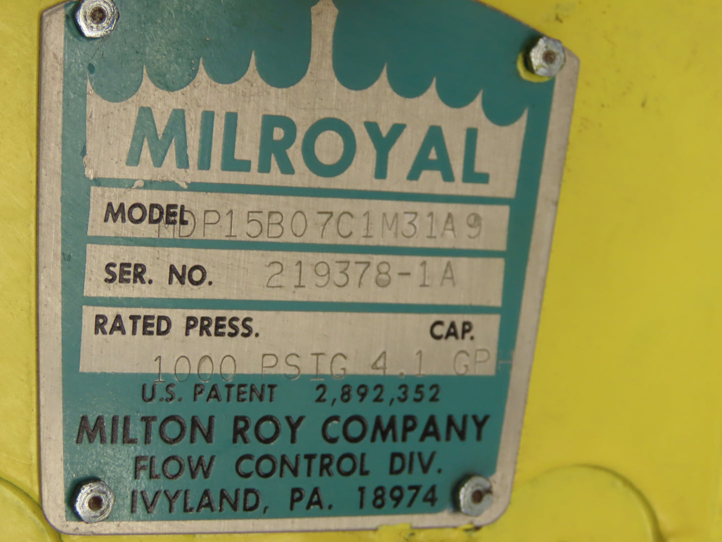 Milton Roy MDP15B07C1M31A9 Metering Pump Adjustable 4.1 GPH 1000 PSI