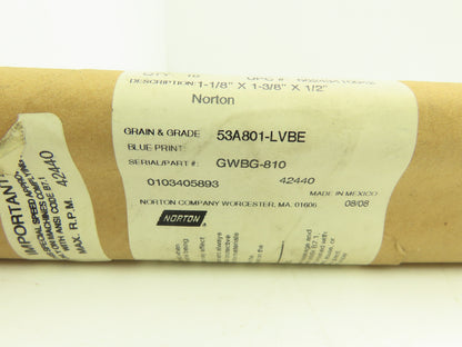 Norton GWBG-810 Alundum Grinding Wheel 1-1/8"OD x 1-3/8"L x 1/2"ID Lot of 40