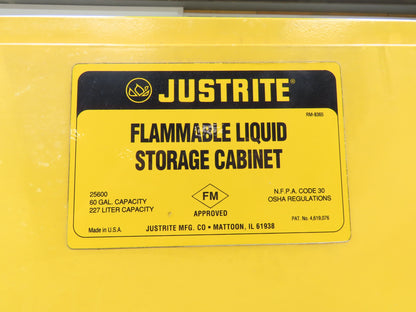 Justrite 25600 Flammable Safety Cabinet 60 Gallon Yellow Flammable Liquid