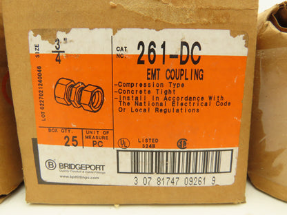Bridgeport 261-DC 3/4" EMT Compression Coupling Concrete Tight Lot of 195