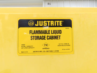 Justrite 25600 Flammable Safety Cabinet 60 Gallon Yellow Flammable Liquid