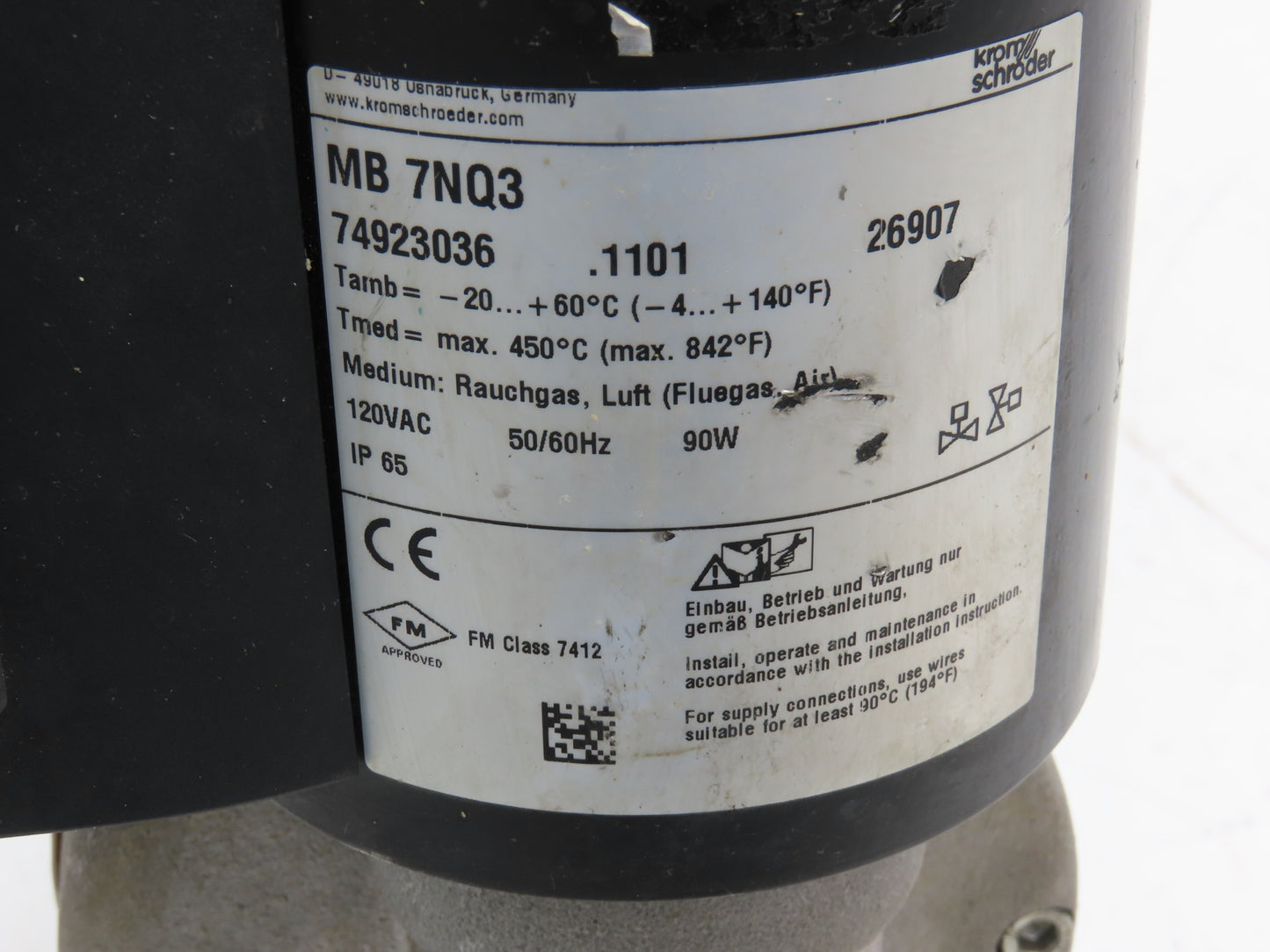 Krom Schroder MB-7NQ3 Butterfly Valve 4" DN100 Wafer Style Solenoid Actuator