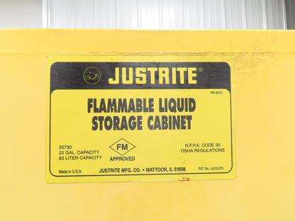 Justrite 25730 Yellow Flammable Safety Cabinet Dual Door 22 Gallon Liquid
