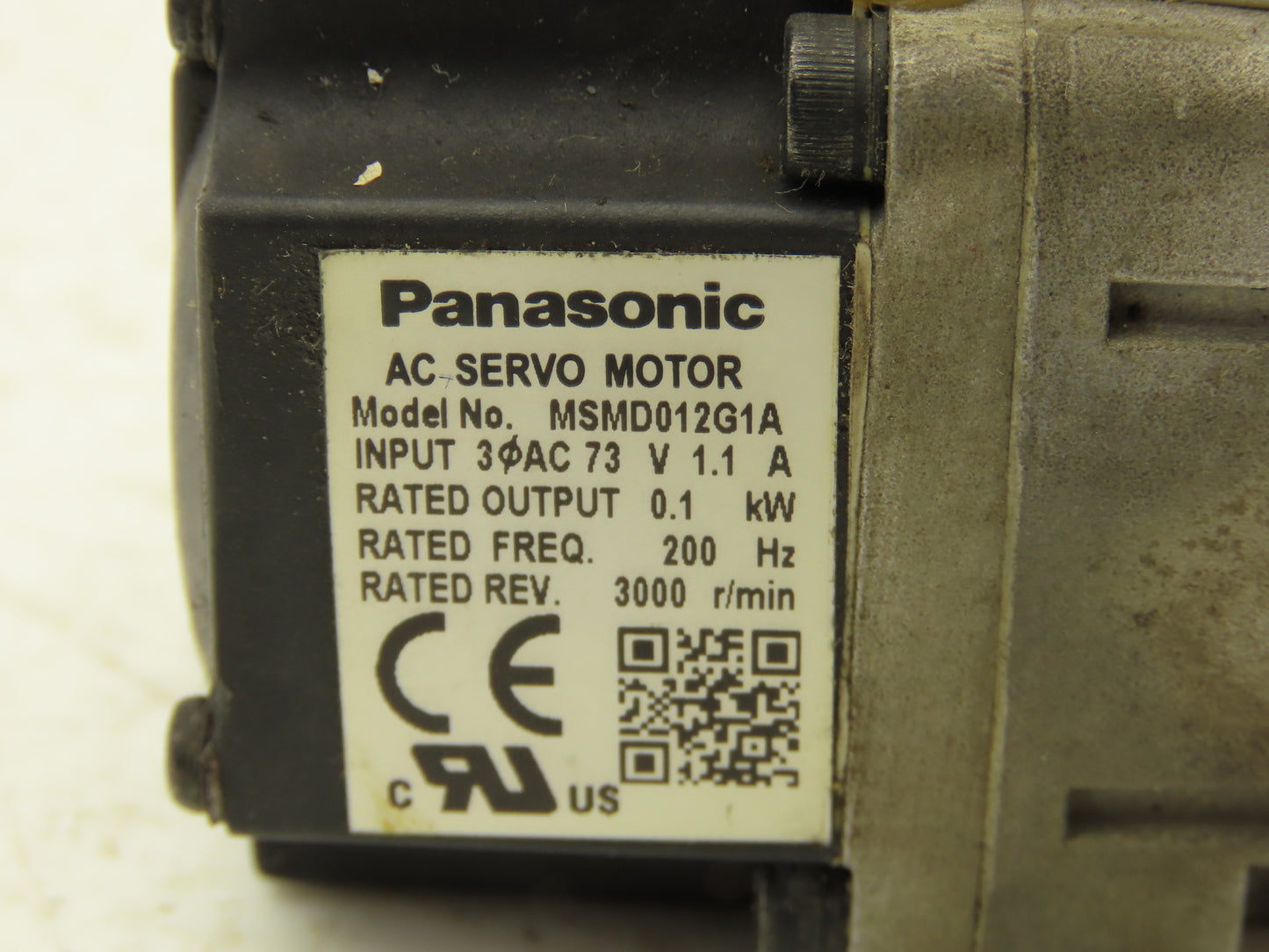 Panasonic MSMD012G1A Servo Motor 3Ph 73V 1.1A .1KW 3000RPM 200Hz 8mm Shaft