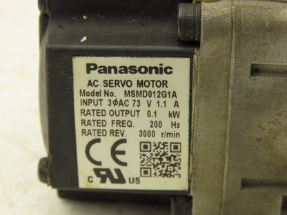 Panasonic MSMD012G1A Servo Motor 3Ph 73V 1.1A .1KW 3000RPM 200Hz 8mm Shaft