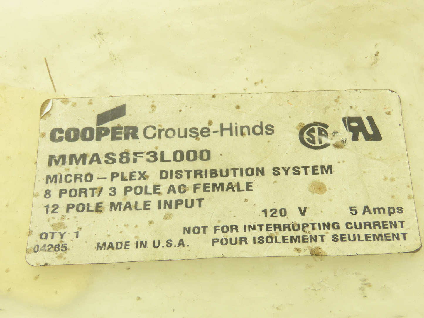 Cooper Crouse Hinds MMAS8F3L000 Micro Plex 8 Port Distribution System Base Unit