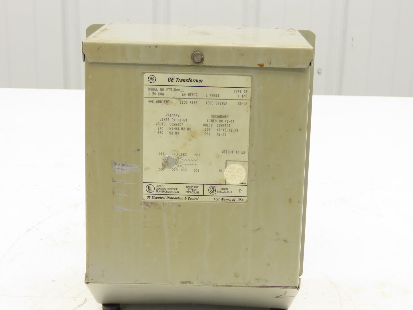 GE General Electric 9T51B0011 Transformer 1.5kva HV 240/480V LV 120/240V 1PH
