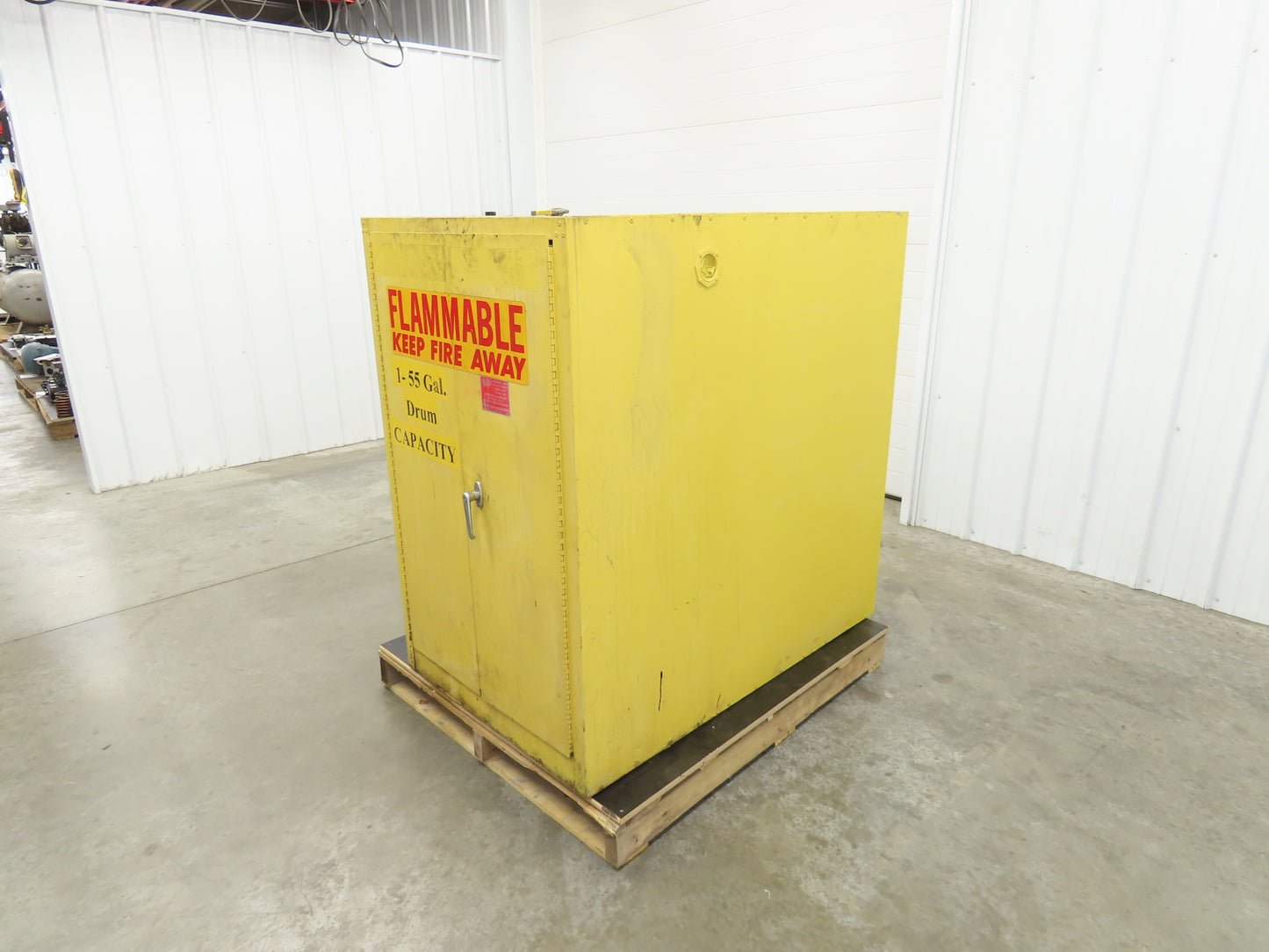 Eagle 1928 Flammable Safety Cabinet 55 Gallon In Use Horizontal Drum
