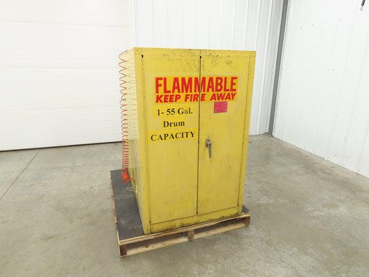Eagle 1928 Flammable Safety Cabinet 55 Gallon In Use Horizontal Drum