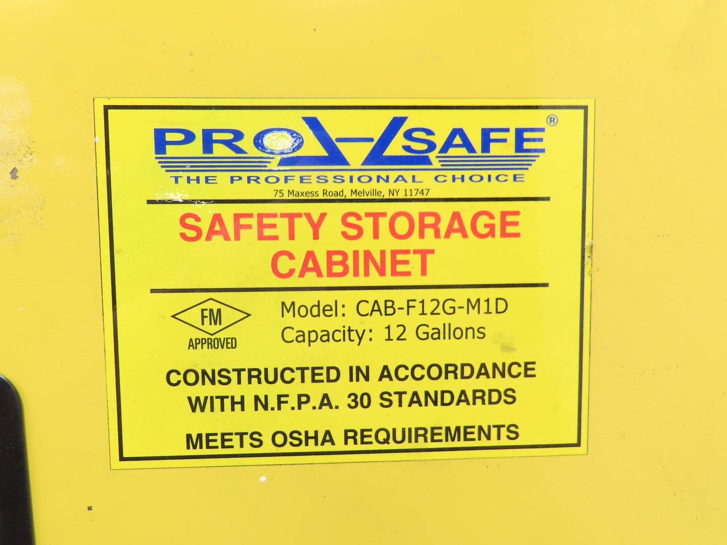 Pro Safe CAB-F12G-M1D Flammable Safety Cabinet 12 Gal Yellow Manual Close
