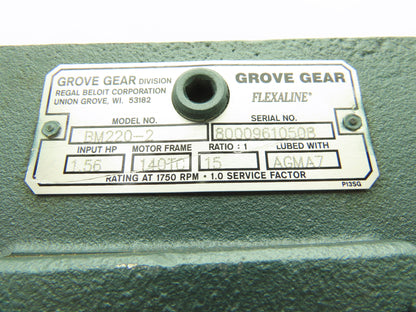 Grove Gear BM220-2 Flexaline Worm Gearbox 15:1 Reducer 117rpm 140TC LH Output