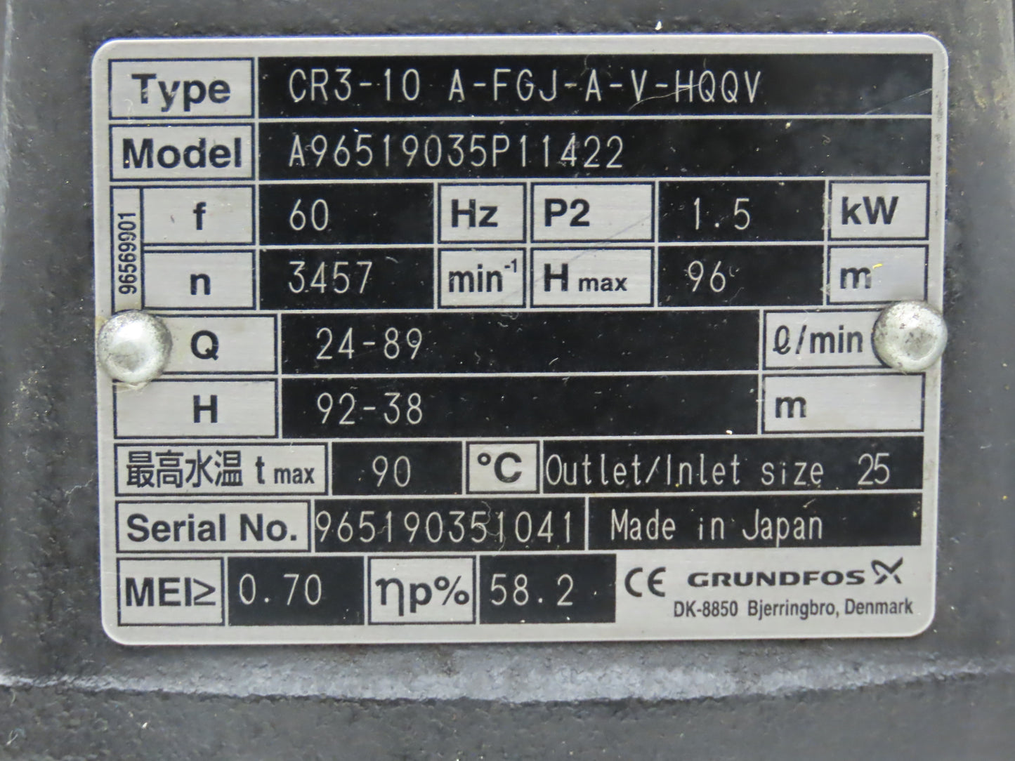 Grundfos CR3-10 A-FGJ-A-V-HQQV Inline Centrifugal Pump 1-1/4" Flanged 230/460V