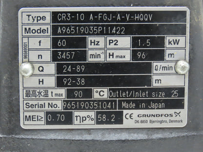 Grundfos CR3-10 A-FGJ-A-V-HQQV Inline Centrifugal Pump 1-1/4" Flanged 230/460V